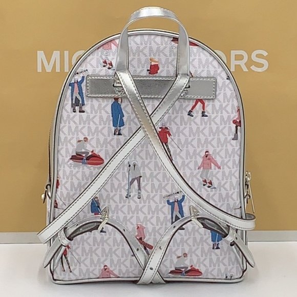 Michael Kors Jet Set Girls Adina Medium Backpack Bright White Silver Multi - Picture 8 of 16
